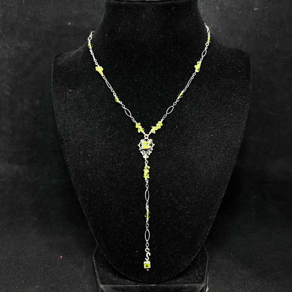 Barse Sterling Silver WGreen Rhinestones And Beads Lariat Necklace 18 3699 45$